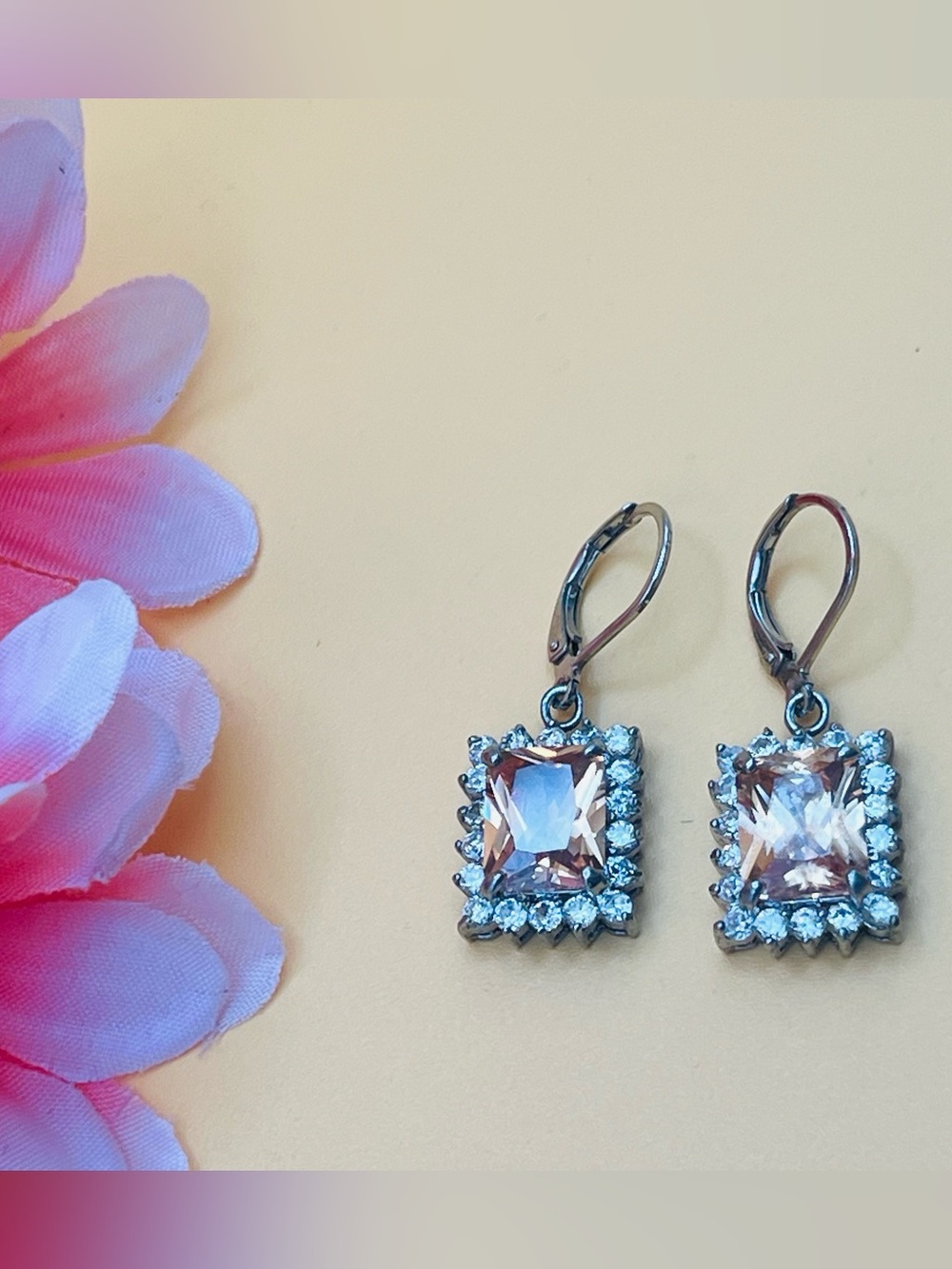 Elegant Silver plated square Crystal Earrings